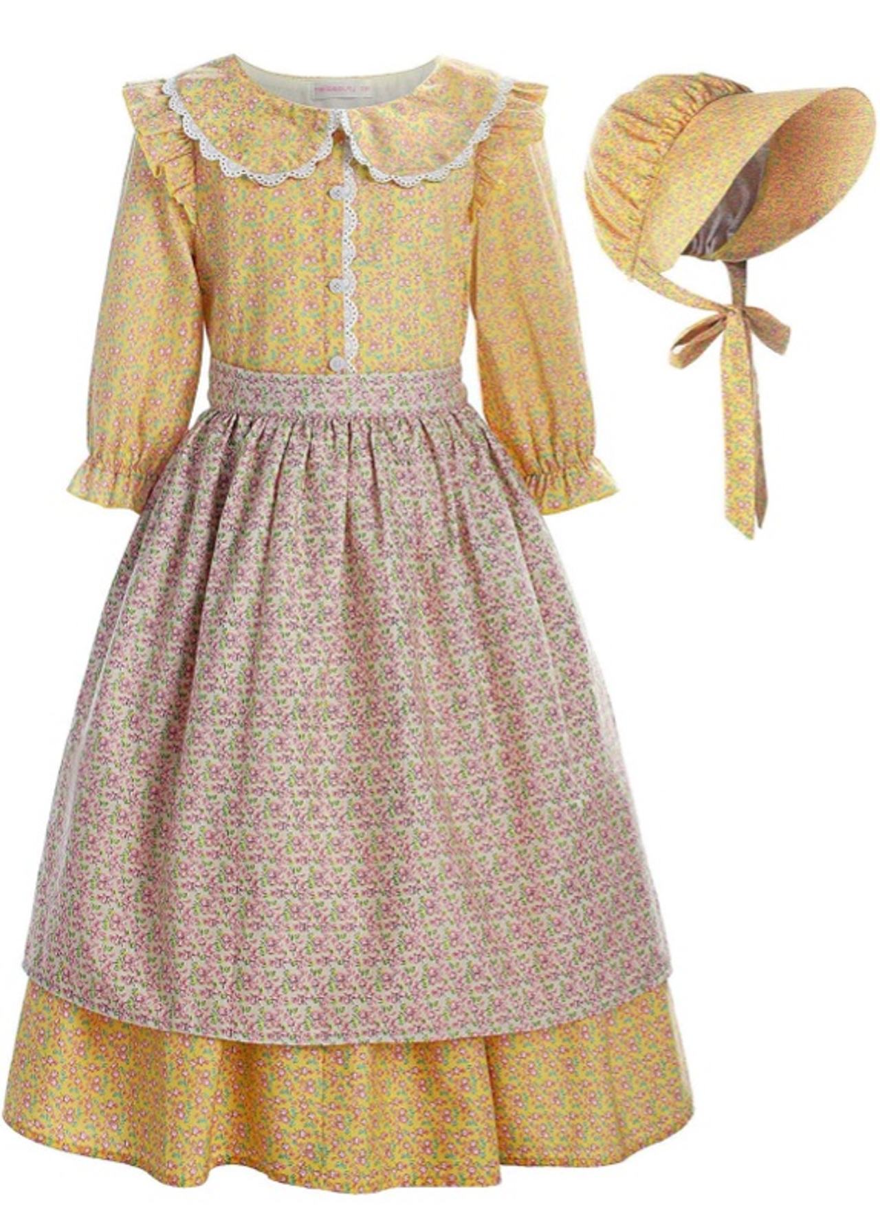 ReliBeauty Pioneer Girl Costume Colonial Prairie Dress Yellow Size 8 Women