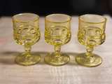 Tiffin-Franciscan Kings Crown Amber Yellow Glass Goblets set of 3 - Image 8