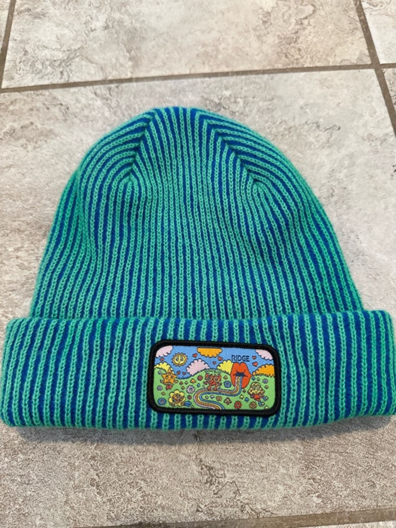 The Ridge Striped Knit Beanie with Graphic Patch