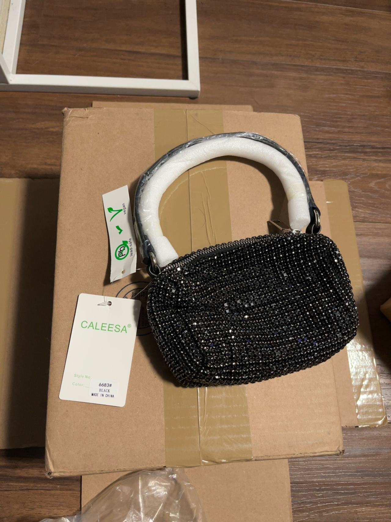 Caleesa Small Rhinestone Clutch Black