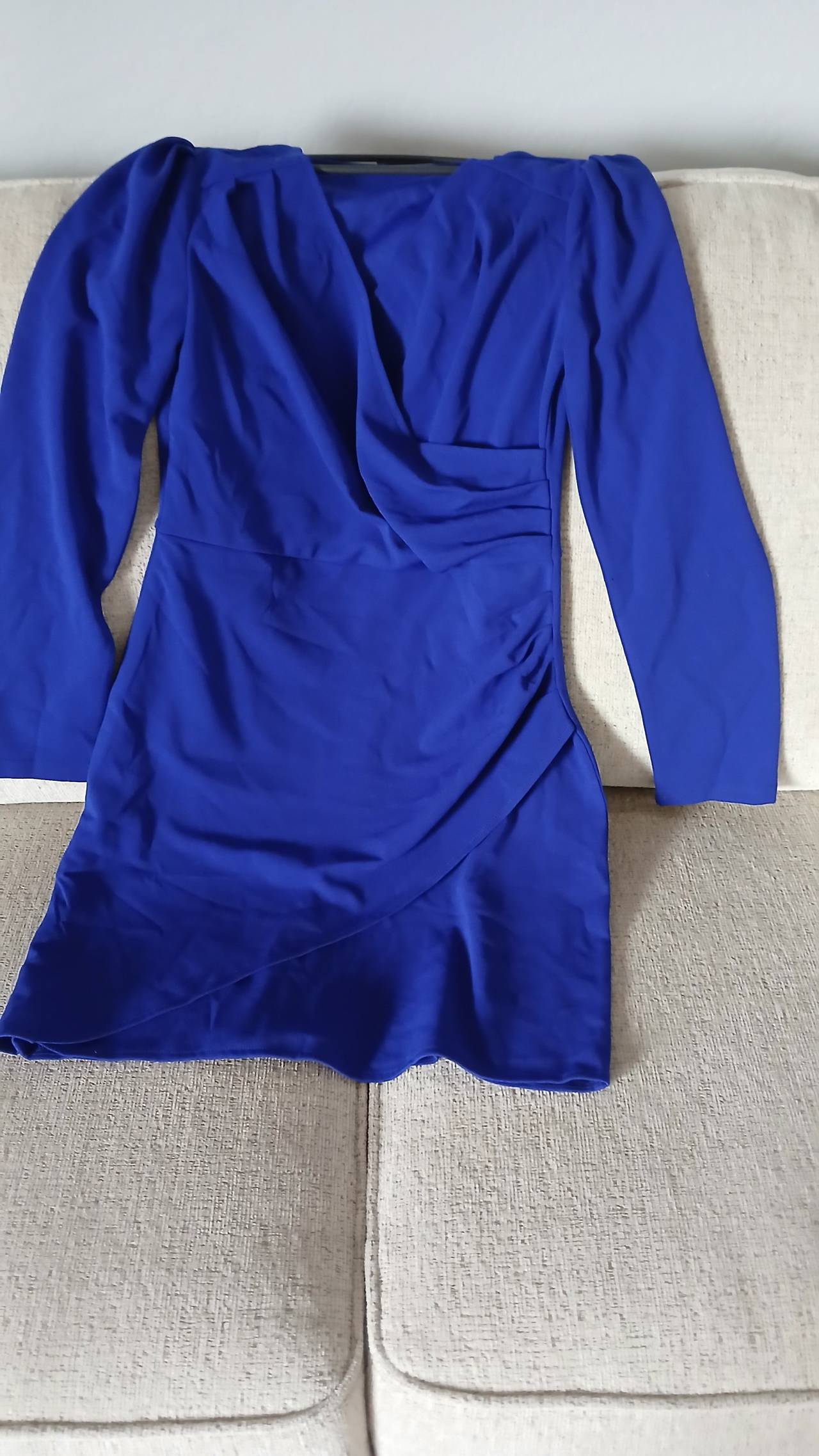 Royal Blue Long Sleeve Ruched Wrap Mini Dress
