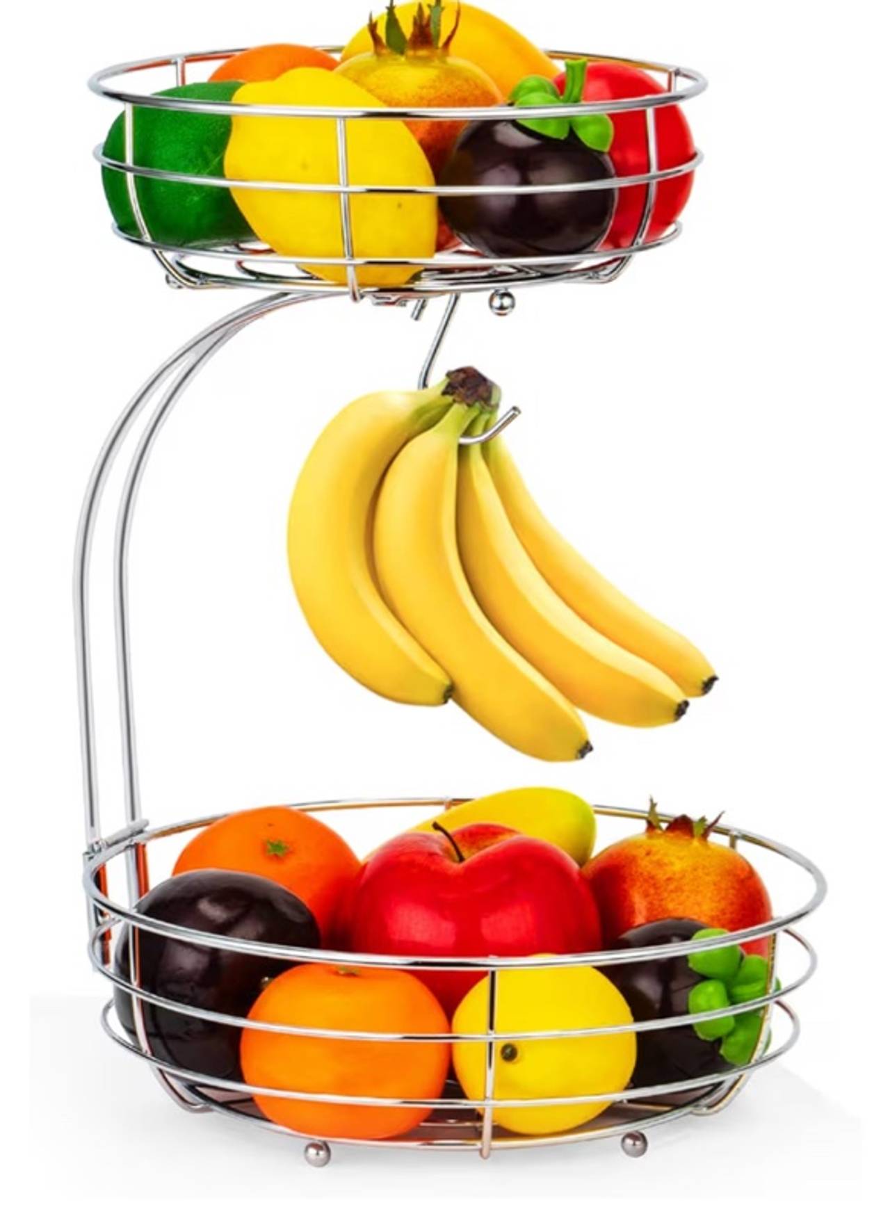 Auledio 2-Tier Countertop Fruit Vegetables Basket Bowl Storage Banana Hanger