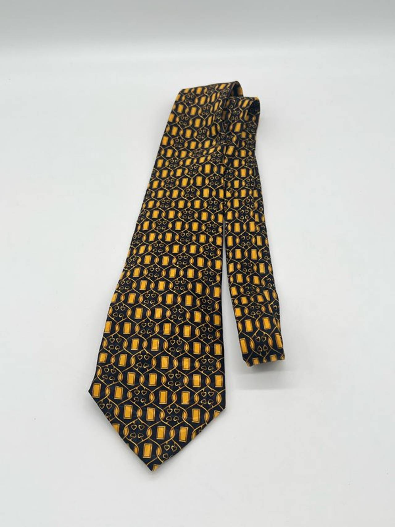 Vintage Lanvin Paris Silk Necktie Navy Gold Pattern Made in France