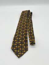 Vintage Lanvin Paris Silk Necktie Navy Gold Pattern Made in France - Image 1
