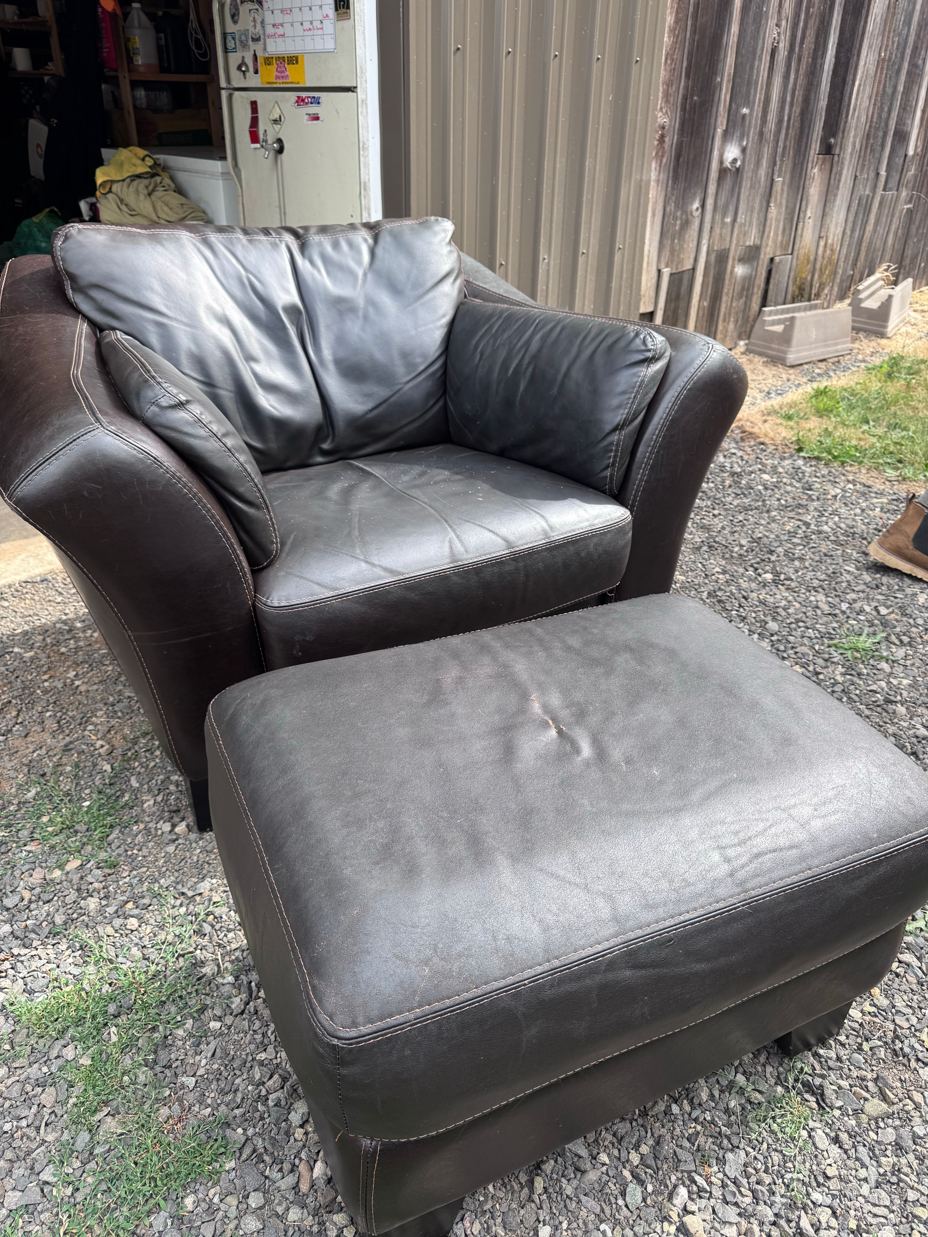 Leather Armchair and Ottoman Set