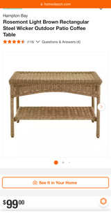 NEW Hampton Bay Rosemont Wicker Outdoor Coffee Table - Image 1