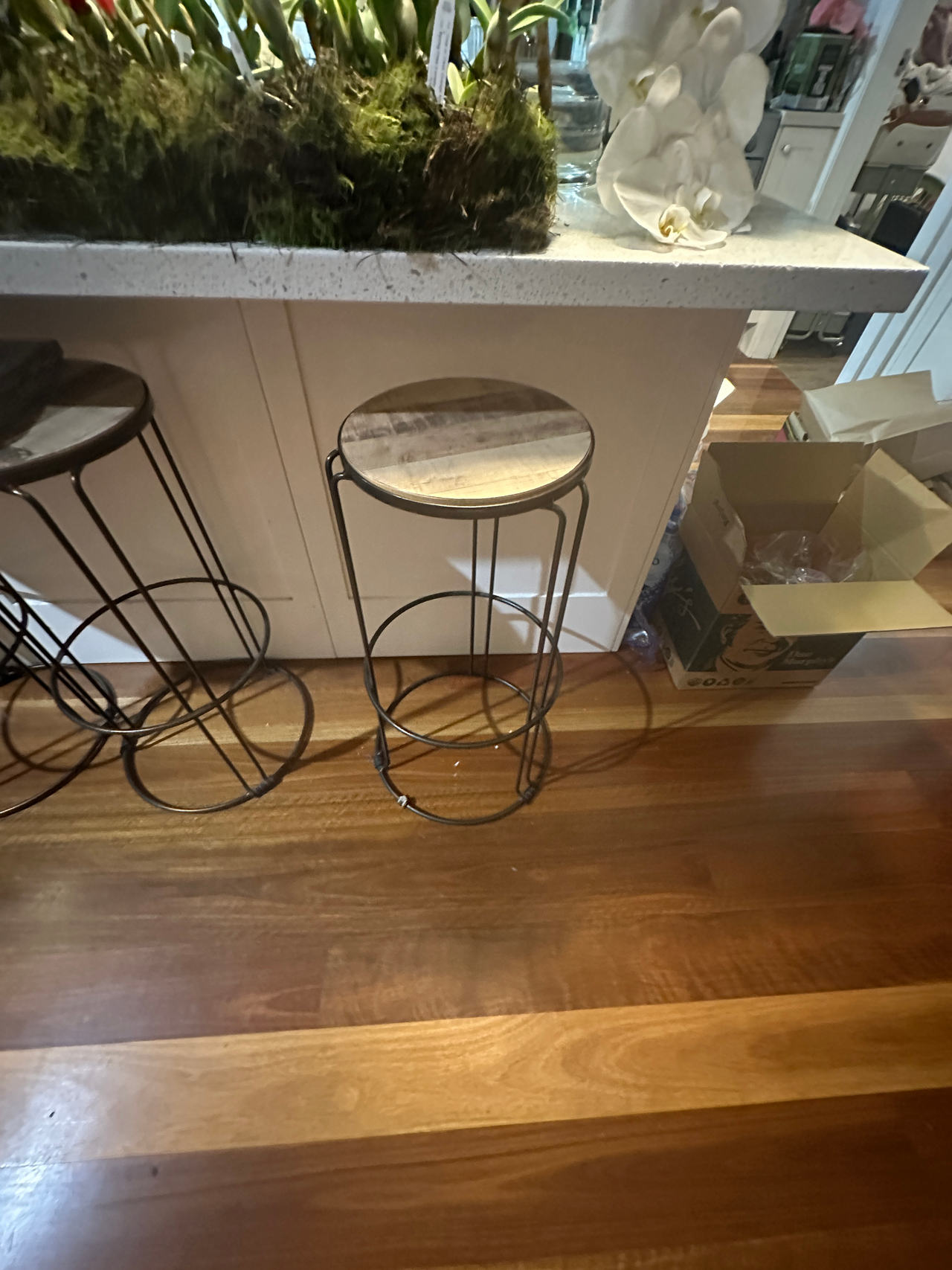 Round Metal and Wood Plant Stand