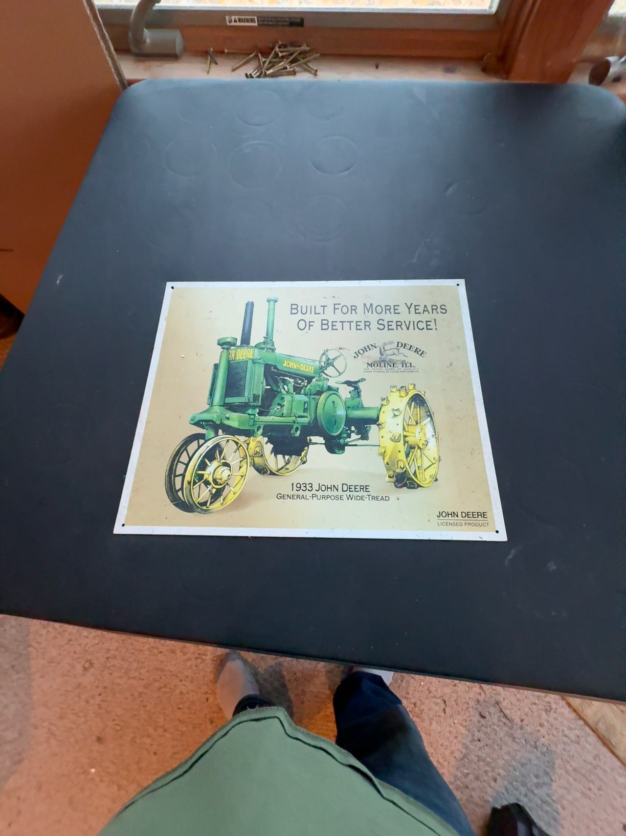 John Deere 1933 Wide‑Tread Tractor Tin Sign 16"×13" Yellow