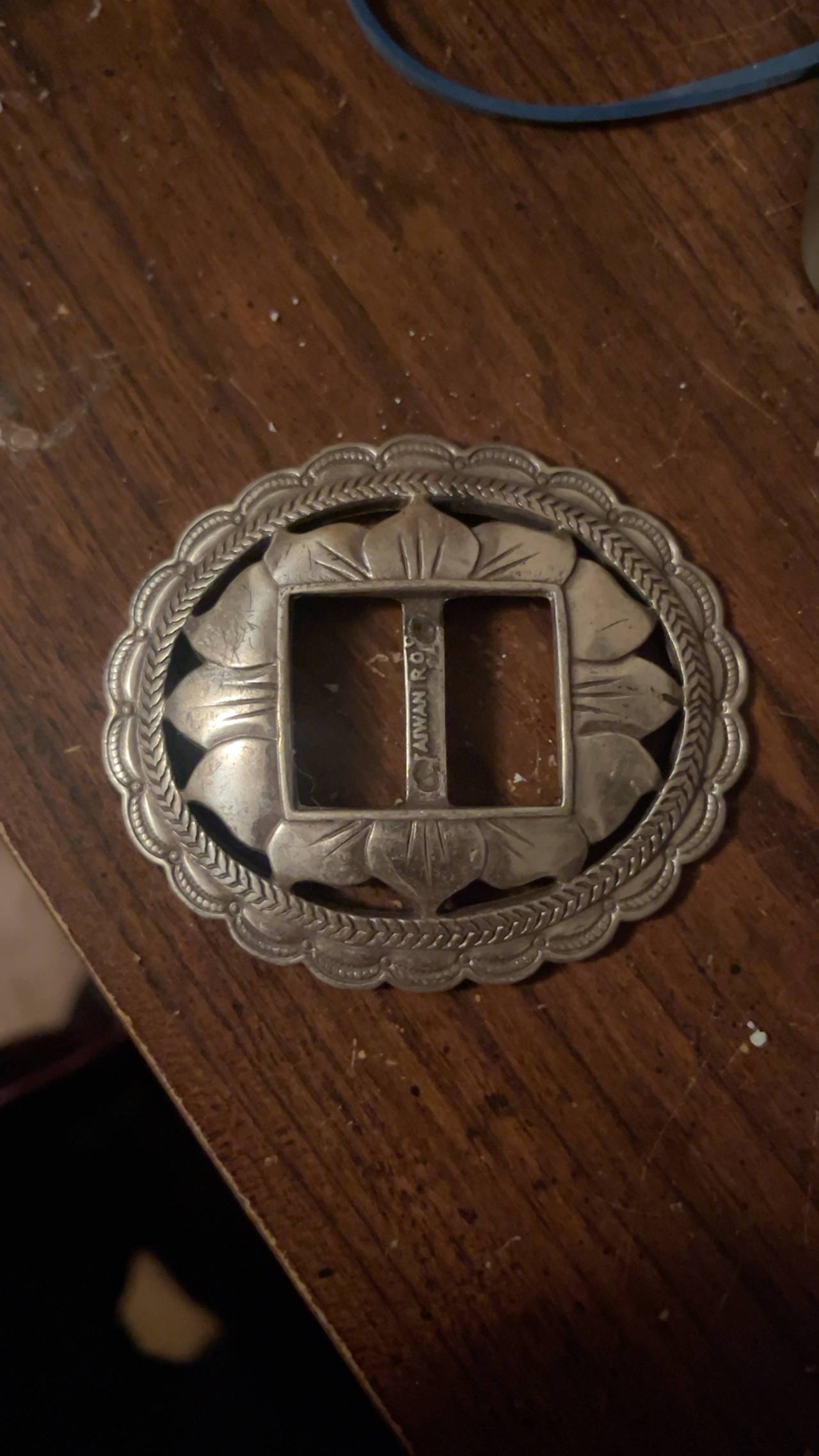 ROC 1993 Floral Belt Buckle Silver Toned