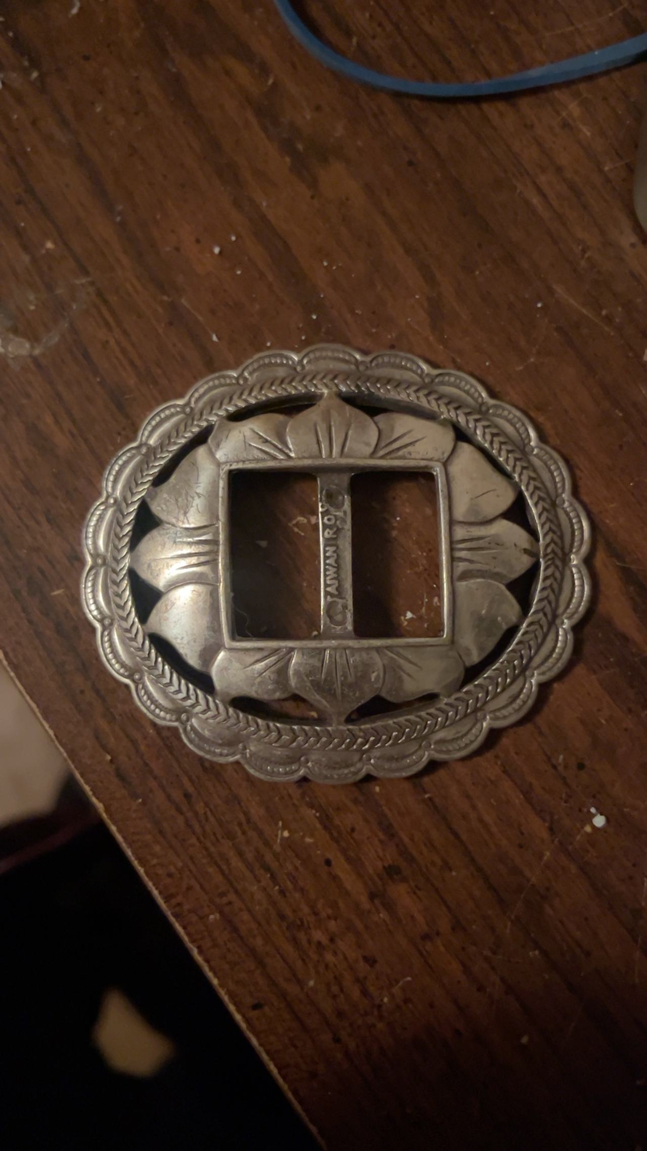 ROC 1993 Floral Belt Buckle Silver Toned