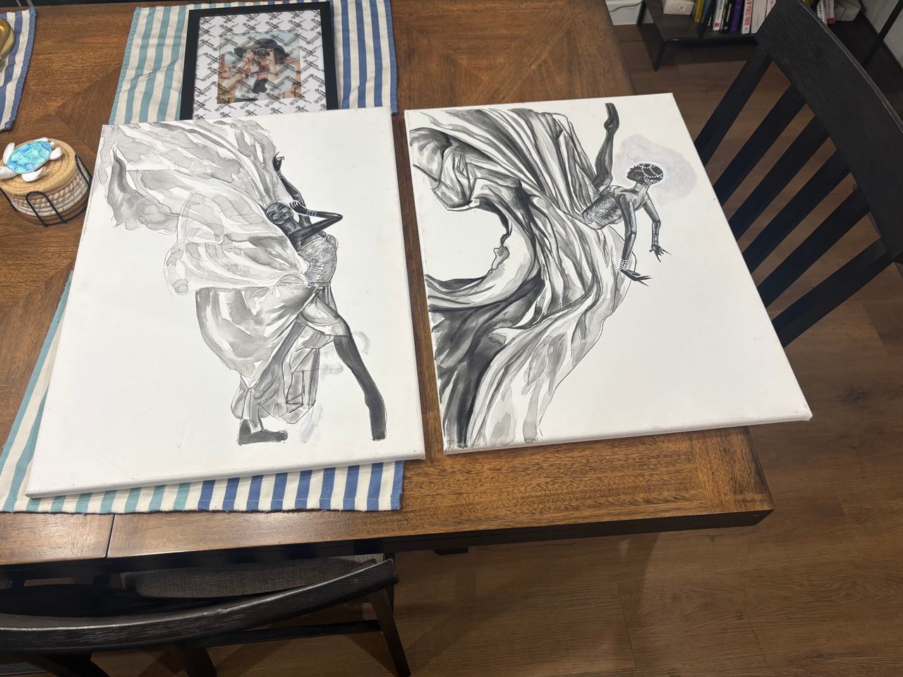Black and White Ballerina Canvas Art Set