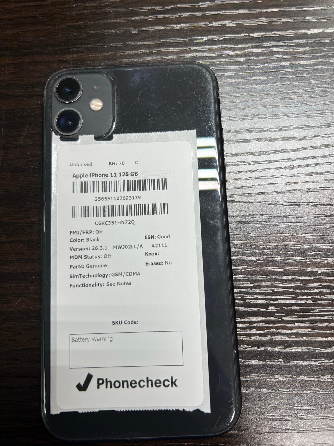 Apple iPhone 11 128GB Black unlocked BH 70 C