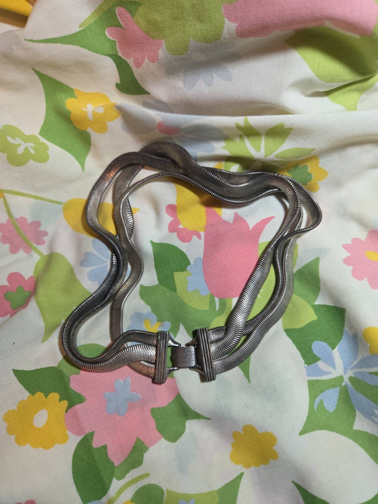 Vintage Silver Tone Double Strand Snake Chain Necklace
