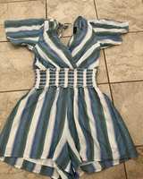 Trixxi Striped Short Sleeve Romper with Smocked Waist - Image 1