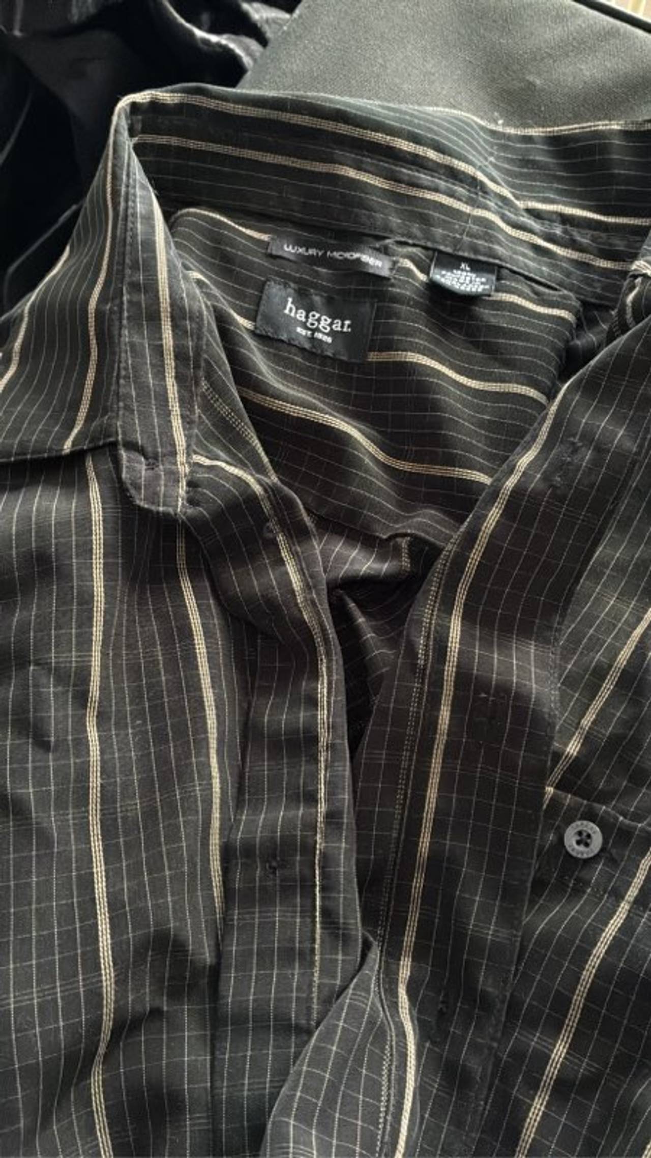 Haggar Luxury Microfiber Striped Button Down Shirt