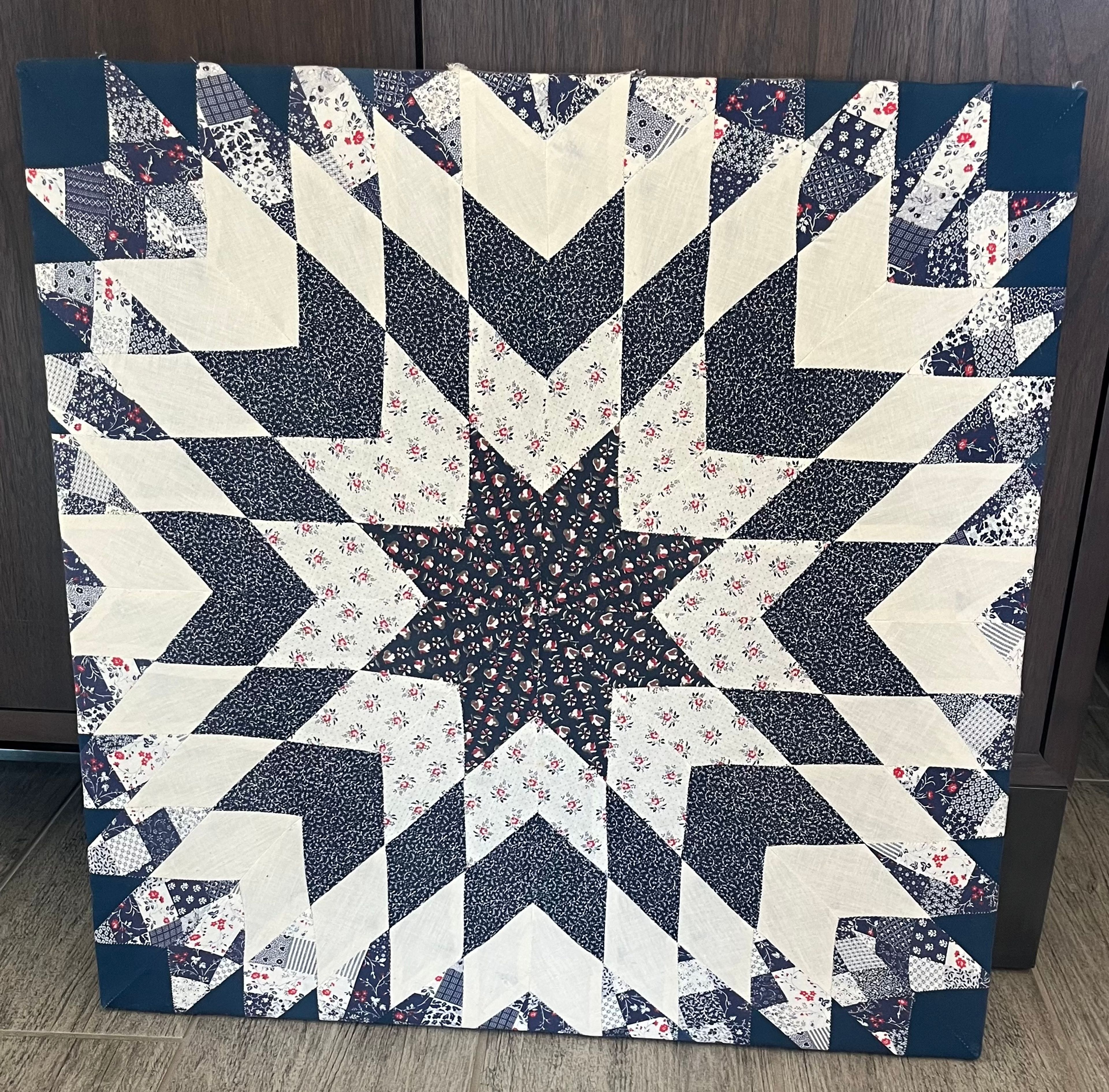 Lone Star Quilt Framed Cream  Navy Pink