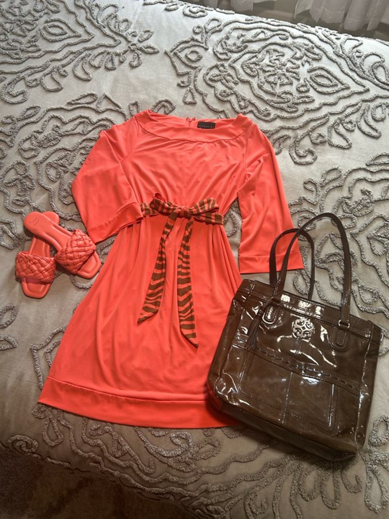 coral belted dress