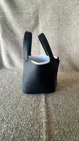 Set of 2 Faux Picotin Lock 18 Leather Bags - Black & Off-White - Image 2