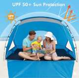 1-2 Person Beach Tent Sun Shelter Canopy UPF 50+ Waterproof Blue - Image 4