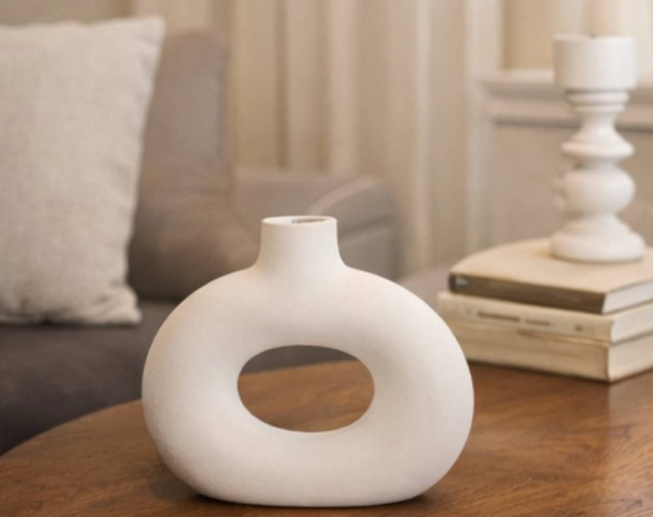 Amber Oasis White Ceramic Donut Vase