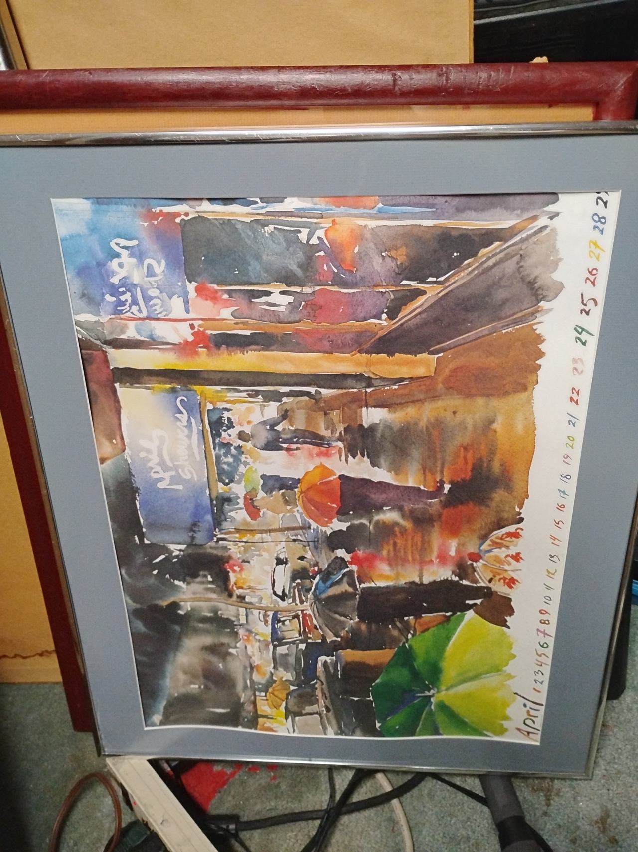 Framed Watercolor Cityscape Calendar Print