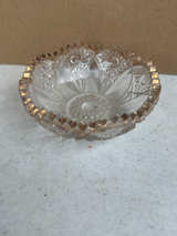 Vintage Pressed Glass Star and Fan Bowl with Gold Rim - Image 1