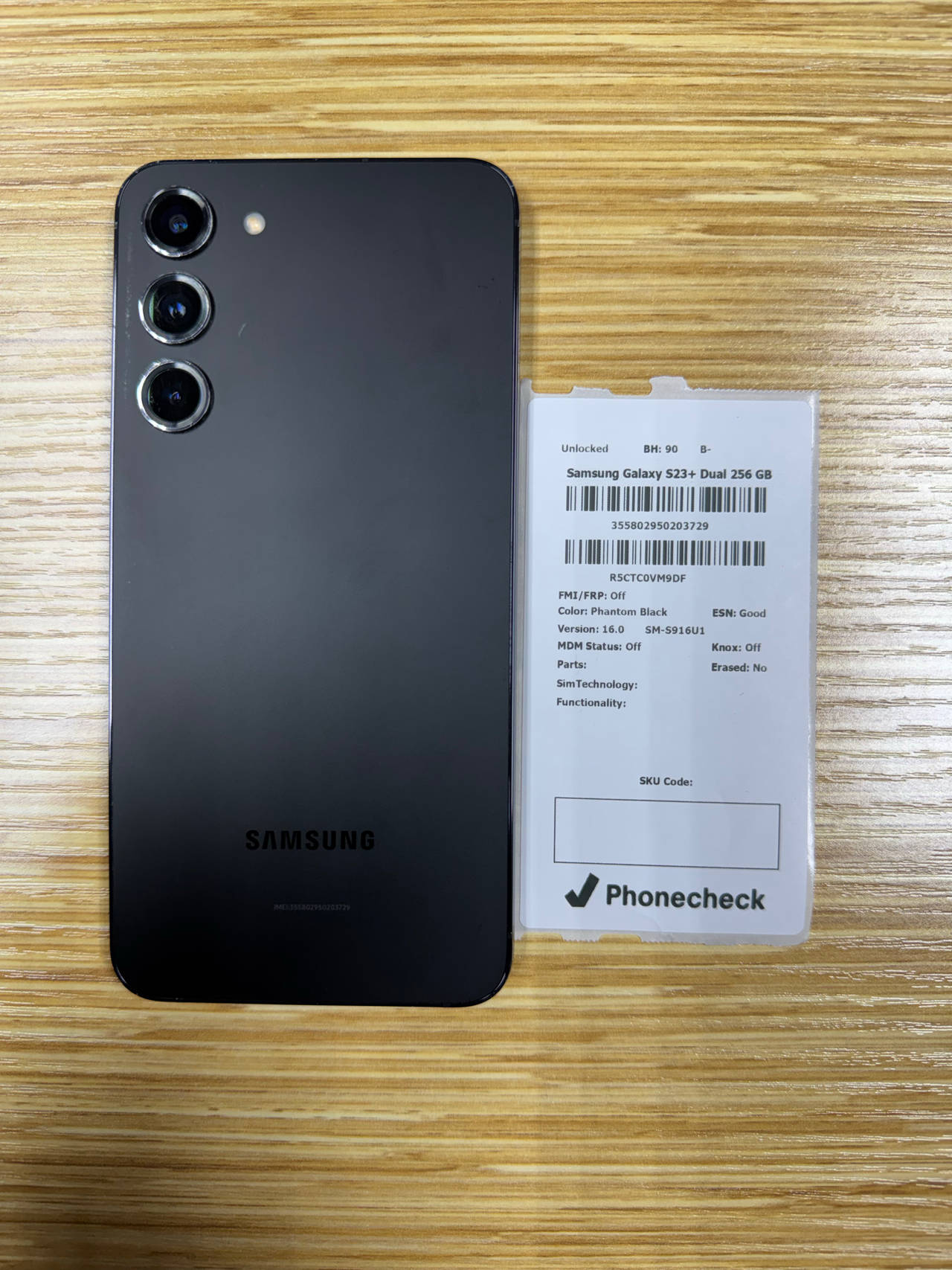 Samsung Galaxy S23+ 256GB Phantom Black Unlocked 90% Battery Health