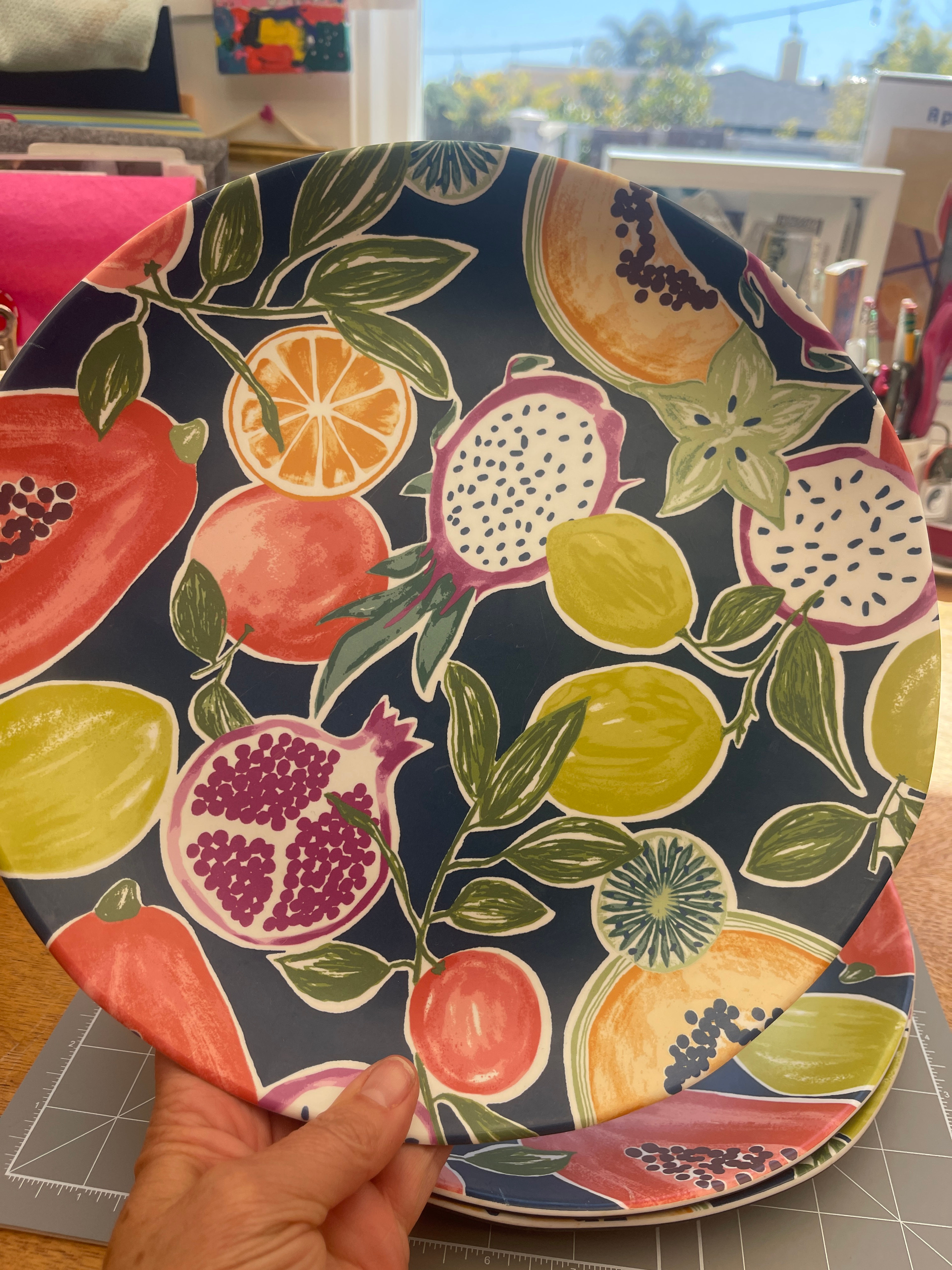 Set of 3 Opal House Round Tropical Fruit Melamine Serving Platters 