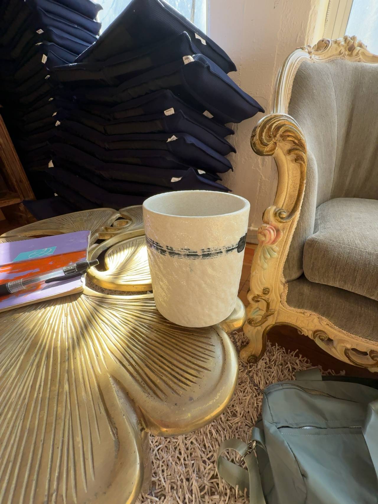 Antique Chinese Porcelain Brush Pot Blue Landscape Crackle Glaze