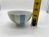 Vintage Japanese Porcelain Rice Bowl Blue Green Stripe Signed Footed Bowl 4.5” - Image 4