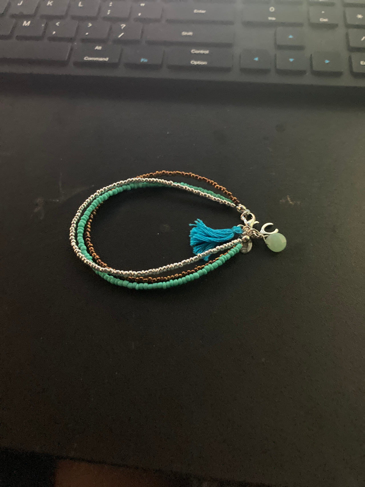 Beaded Multi-Strand Bracelet with Tassel Charm
