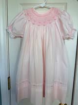 Feltman Bros Pink Smocked Bishop Dress with Floral Embroidery 24m - Image 1