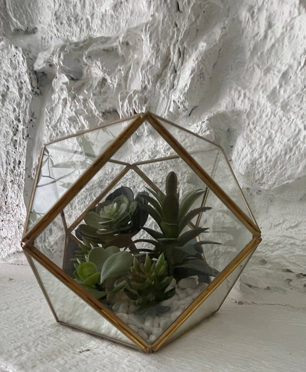 Geometric Glass Terrarium with Artificial Succulents