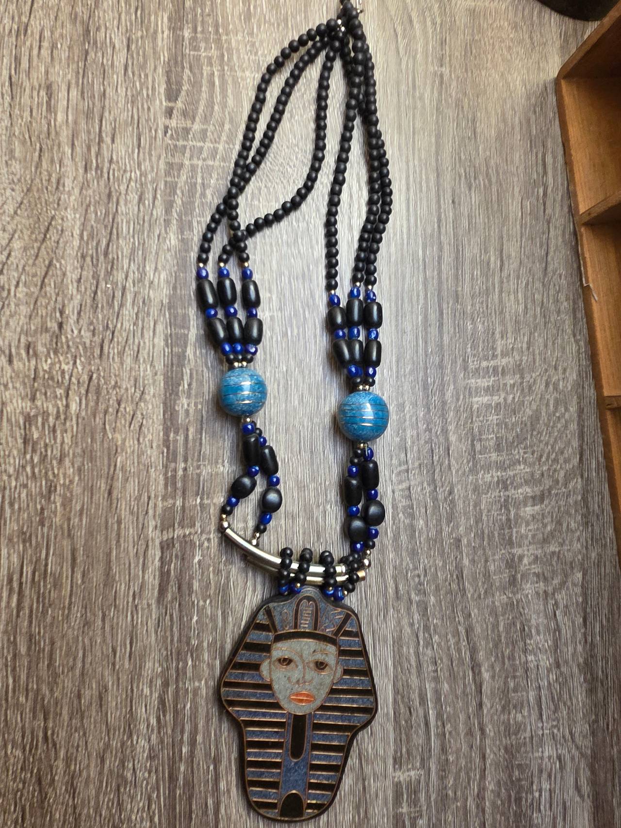 Vintage Egyptian Revival King Tut Pharaoh Beaded Necklace