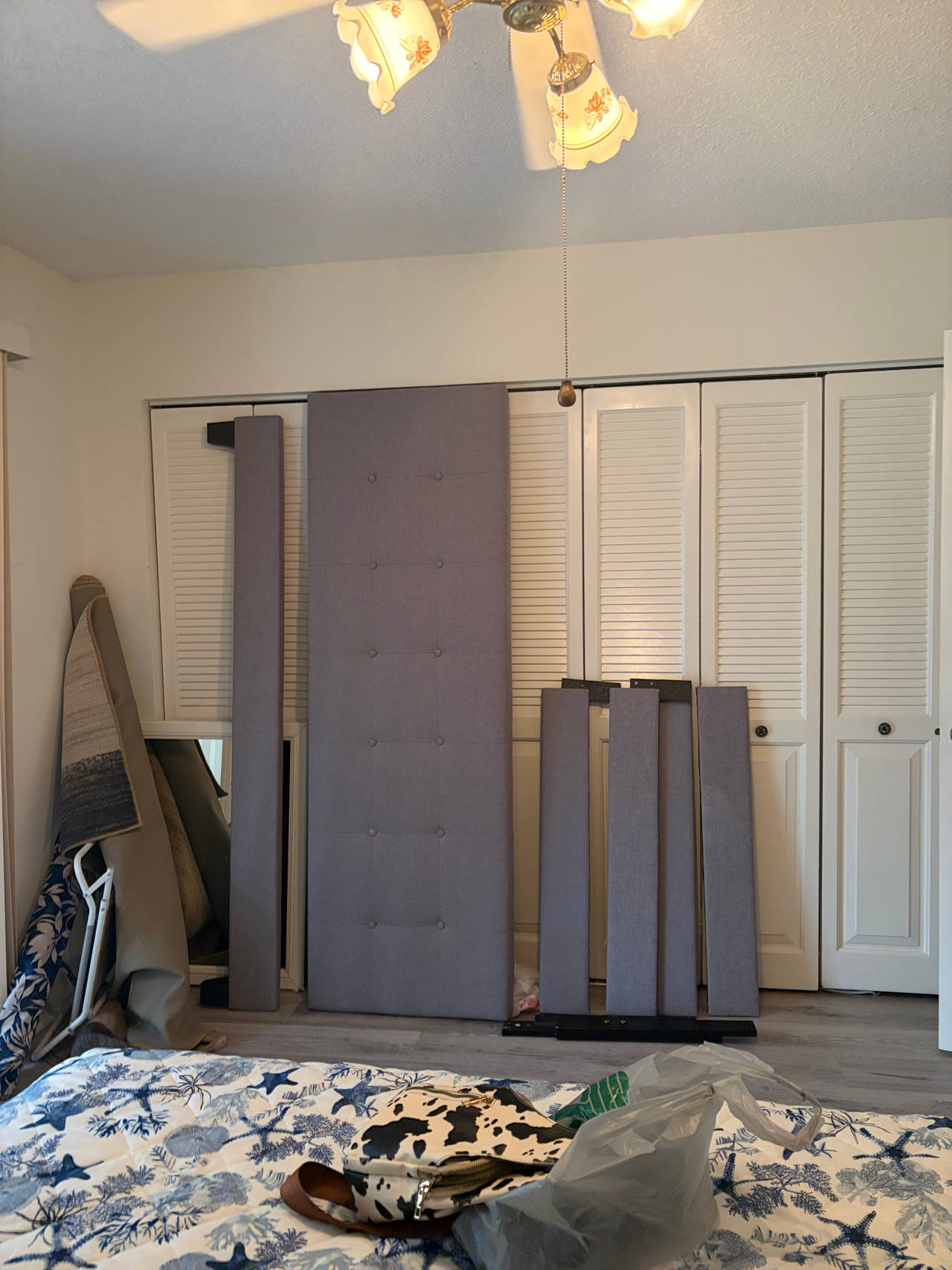 King size Upholstered Bed Frame- only headboard and skirt for around the bed