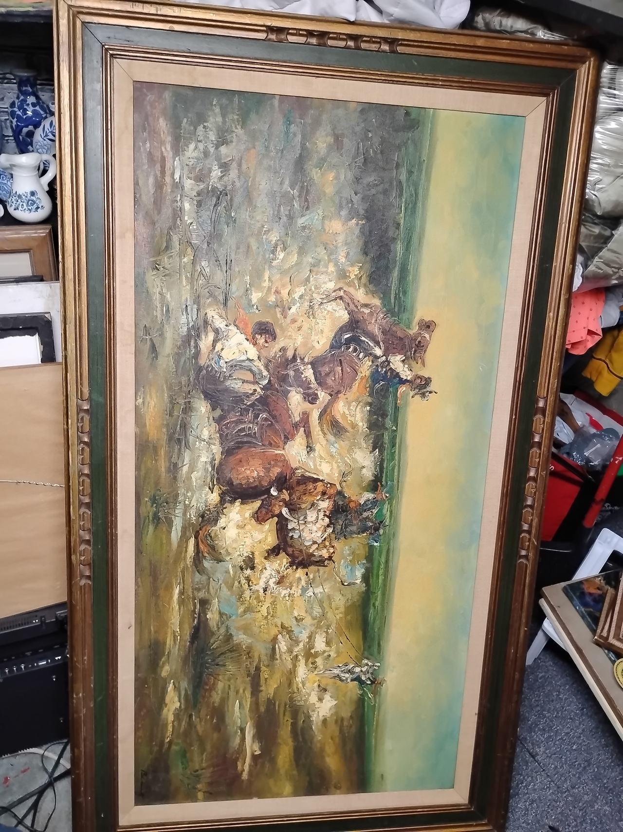Vintage Western Rodeo Oil Painting on Canvas