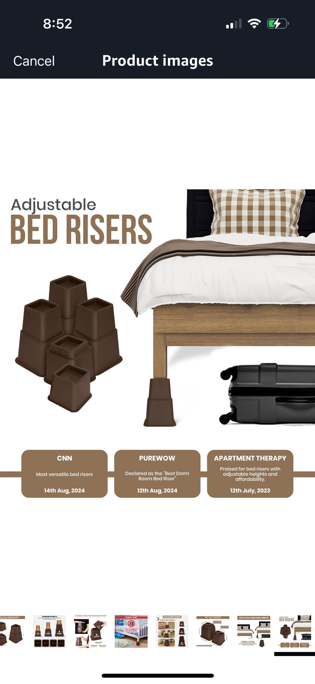 Adjustable Bed/Furniture Risers - Elevates bed/furniture in Heights 3”, 5” or 8”