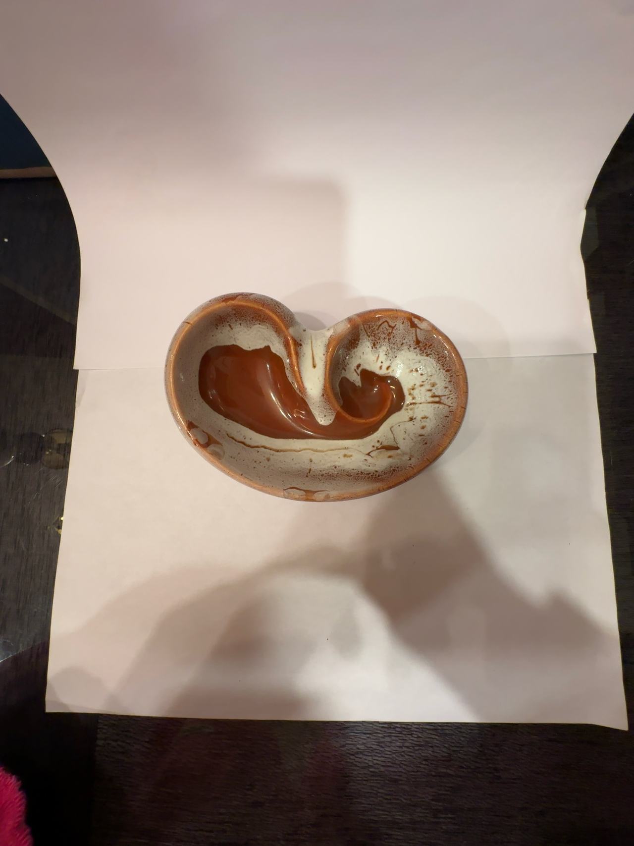 Vintage Mid-Century Modern Heart Shaped Ceramic Ashtray Brown Drip Glaze