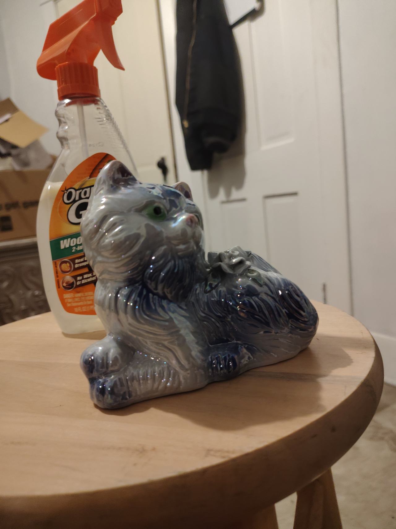 Vintage Iridescent Blue Ceramic Cat Figurine