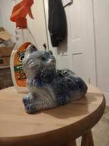 Vintage Iridescent Blue Ceramic Cat Figurine - Image 1