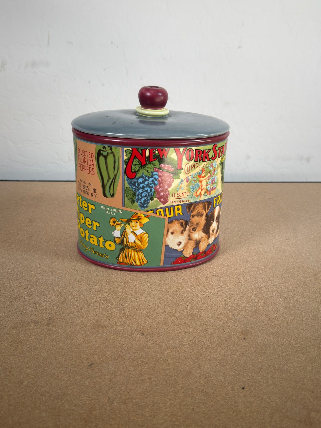 The Cellar Vintage Fruit Crate Label Ceramic Canister
