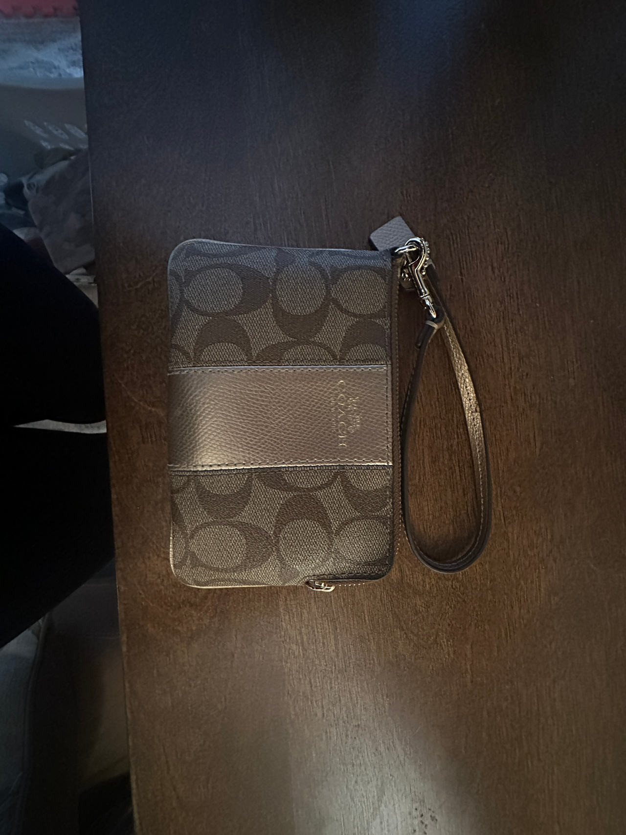 Coach Signature Canvas Wristlet with Metallic Stripe