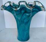 Vintage Large Murano Style Glass Ruffled Vase - Image 1