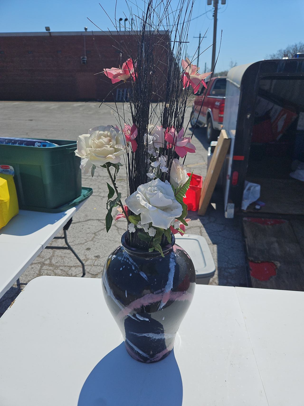 Abstract Splatter Ceramic Vase with Artificial Flowers