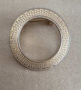 Vintage Gold-Tone Basketweave Circle Brooch - Image 1