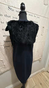 Twinkle Black Wool dress with Open rabbit fur Vest - Image 2