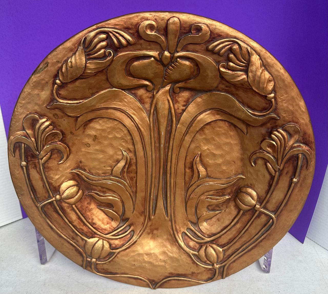 Art Nouveau~Vintage Wall Plaque~Heavy Resin~Floral Design~Gold/Bronze Finish~17"