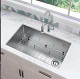 Stainless Steel Undermount Single Bowl Kitchen Sink with Grid and Strainer - Image 3