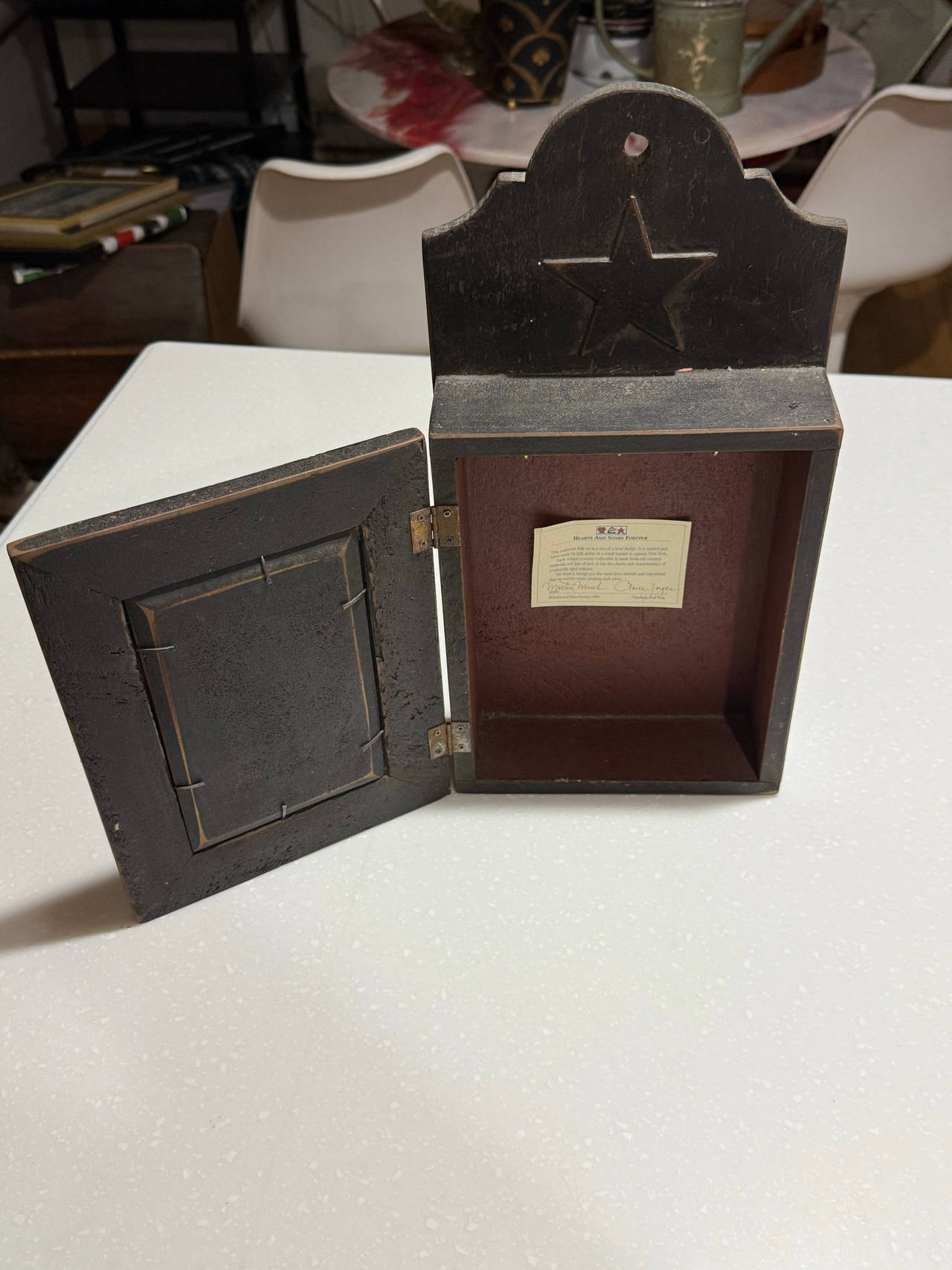 Primitive Wooden Star Wall Box with Door