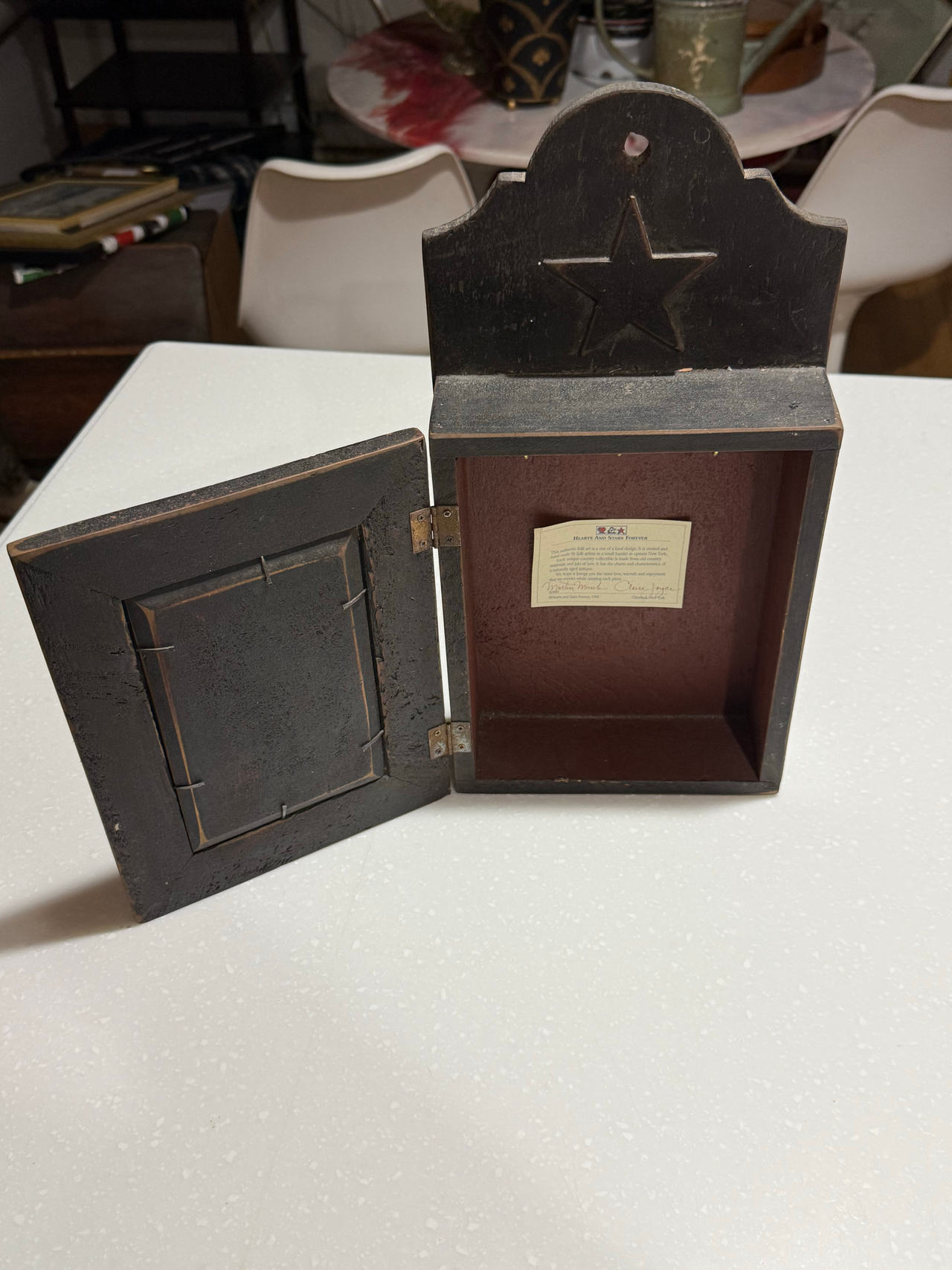 Primitive Wooden Star Wall Box with Door